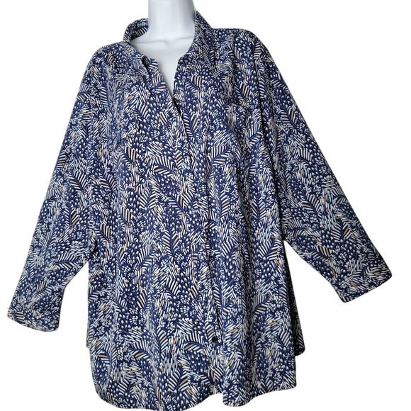 Catherine’s Women’s Blouse – Size 3X Petite Navy Blue Leaf Print |‎ RN 99249 - Picture 1 of 10